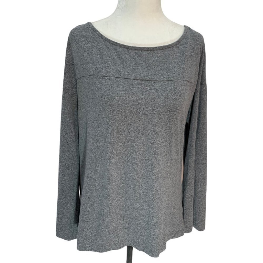 andeawy Grey Long Sleeve Top Grey Button Back T-Shirt Size S